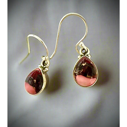 Red Rose Dahlia Turquoise Teardrop Dangle Earrings 1” Long