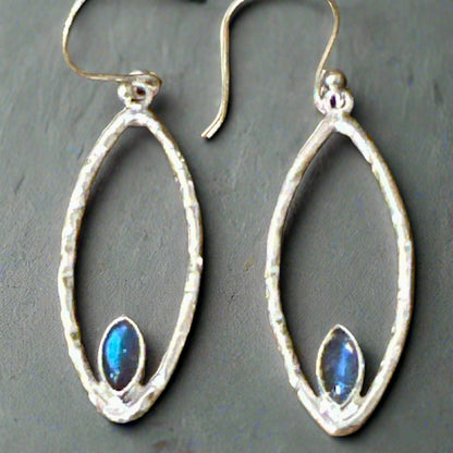 Hammered Labradorite .925 Sterling Silver Dangle Earrings 2”