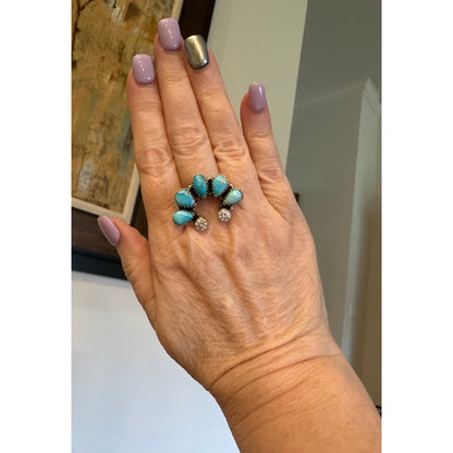 Bluebird Turquoise & Genuine Moissanite Diamond Naja Southwestern Ring Adjustable