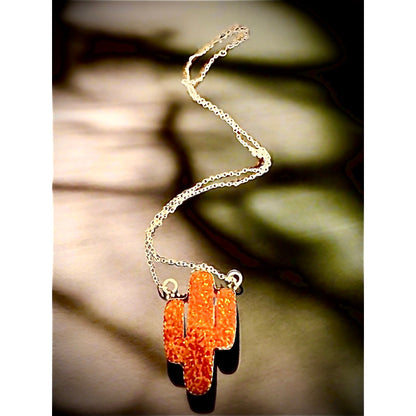 Balloon Orange Opal Cactus Necklace Sterling Silver Adjustable 18-20