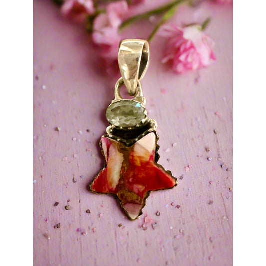Red Rose Dahlia Turquoise Celestial Star & Aquamarine Pendant Sterling