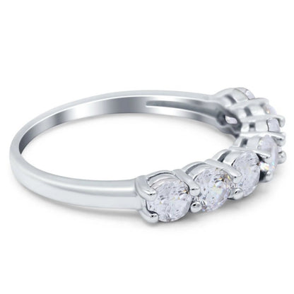 Art Deco Half Eternity Stackable Wedding Ring Simulated CZ 925 Sterling Silver
