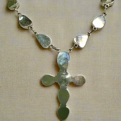 Royston Turquoise & .925 Sterling Cross Necklace 42g 18”