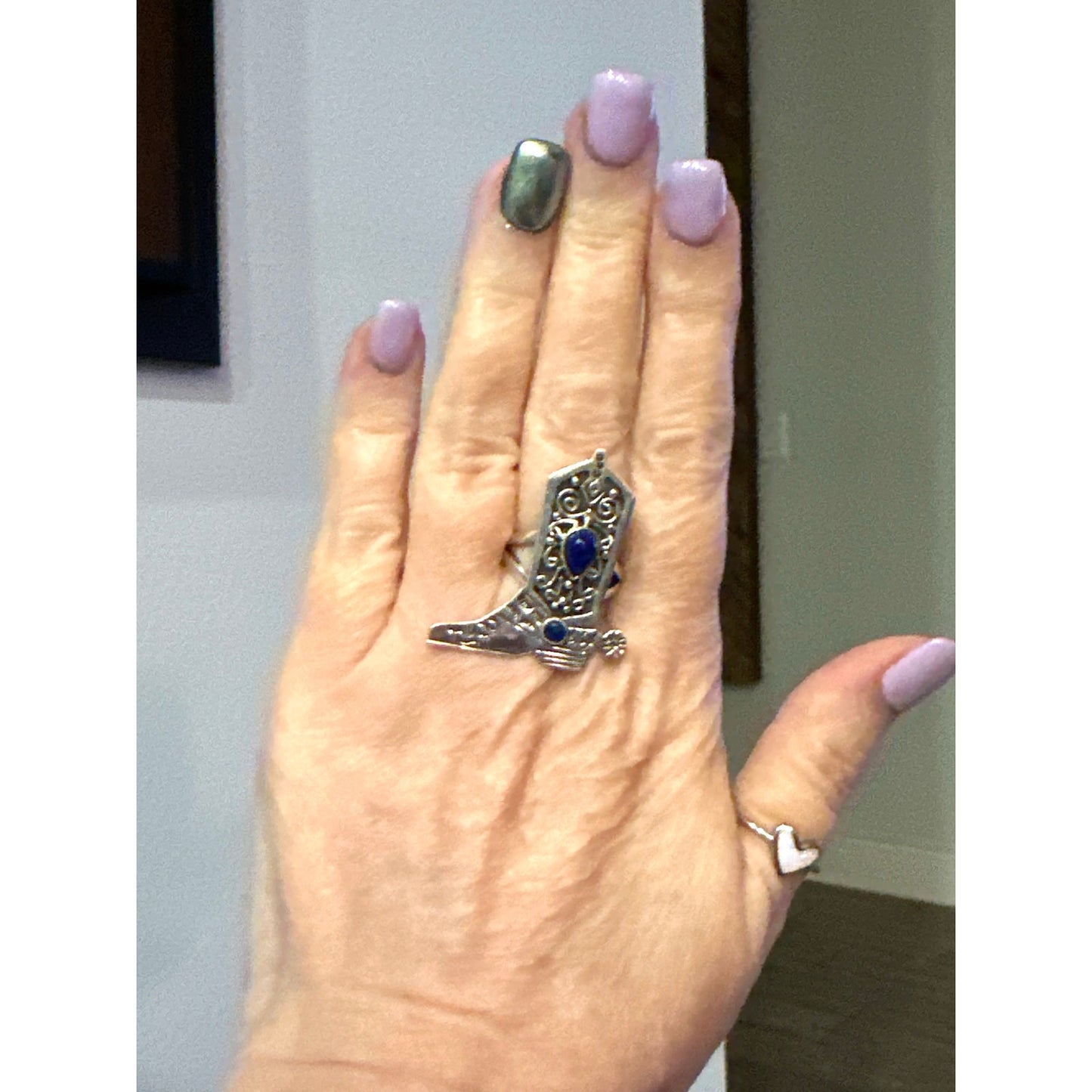 Lapis Lazuli Cowboy/Cowgirl  Boot  Sterling Silver Ring Size 9