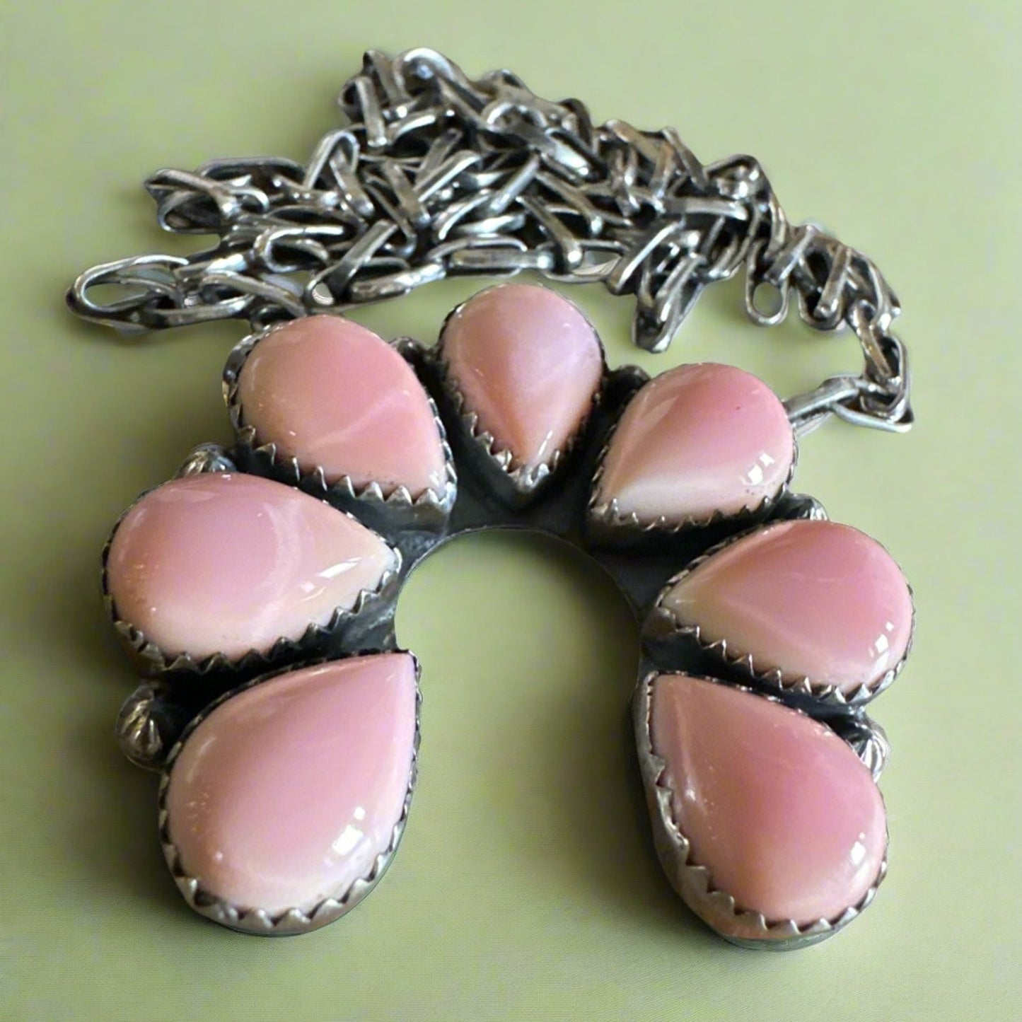 Pink Conch Naja Paper Clip Necklace .925 Sterling Silver 18”