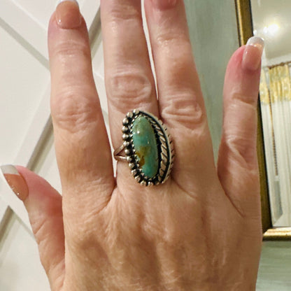 Turquoise leaf design, Native American style southwestern ring size 7