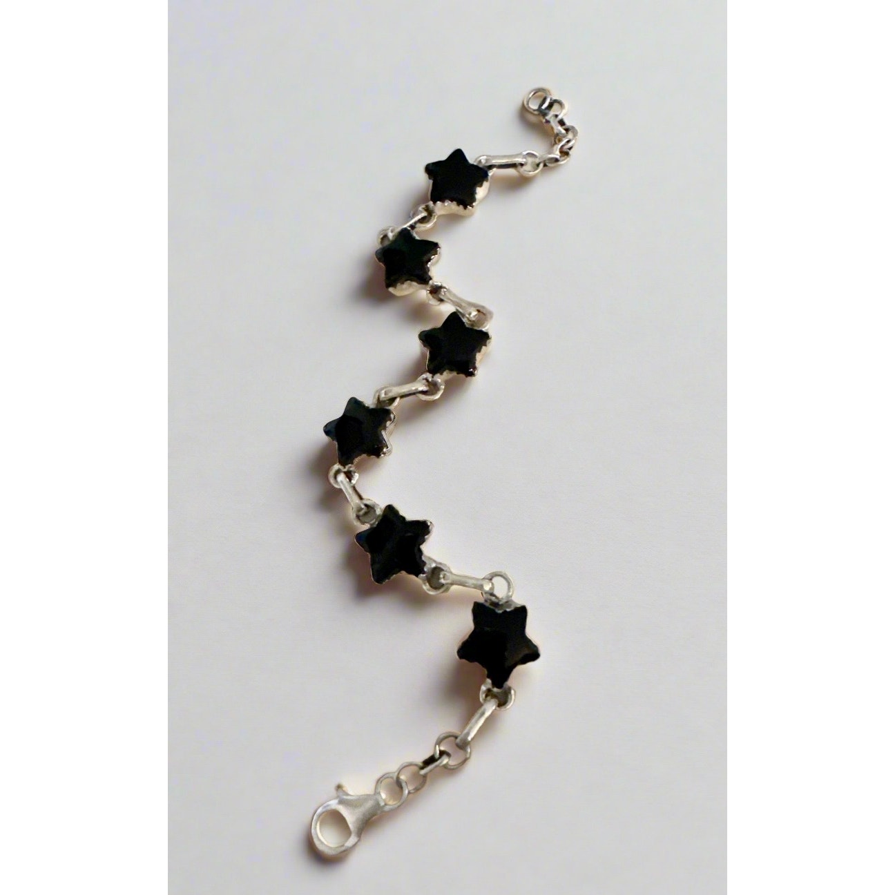 Celestial Stars Onyx Sterling Silver Bracelet 7” Adjustable.
