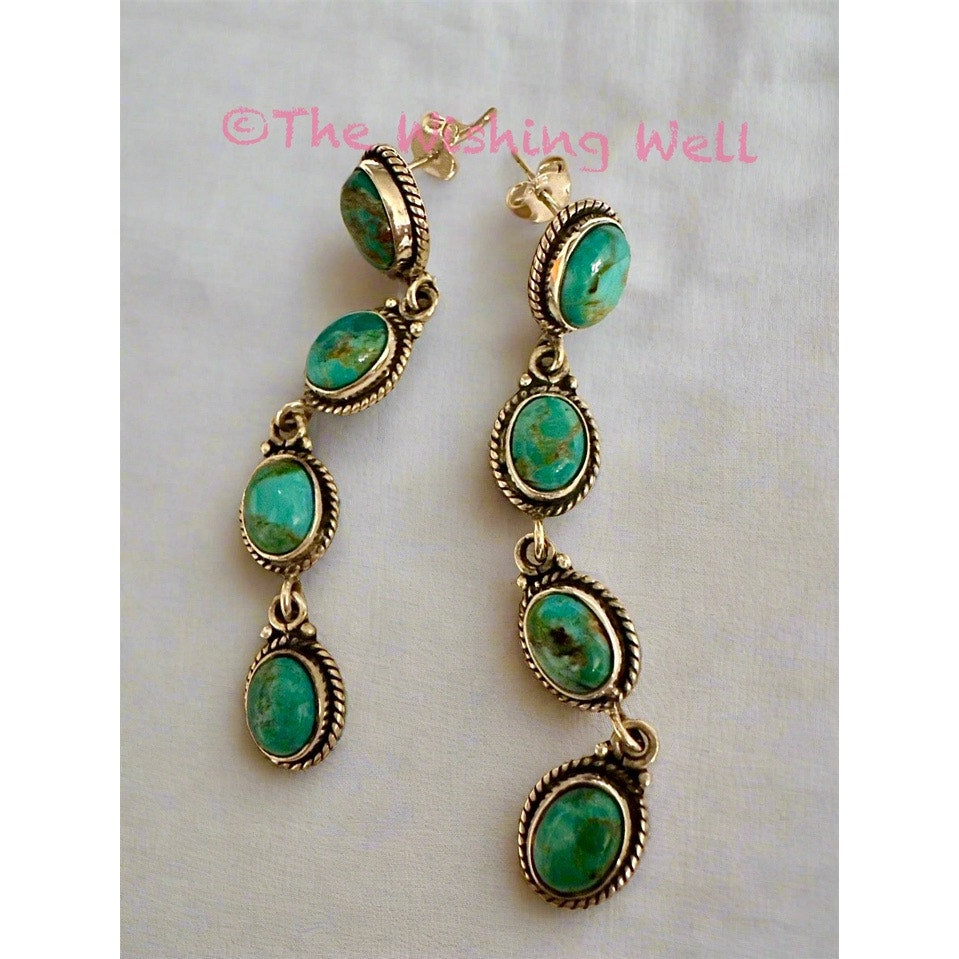 Blue Mohave Turquoise Long Dangle Earrings 2.5”