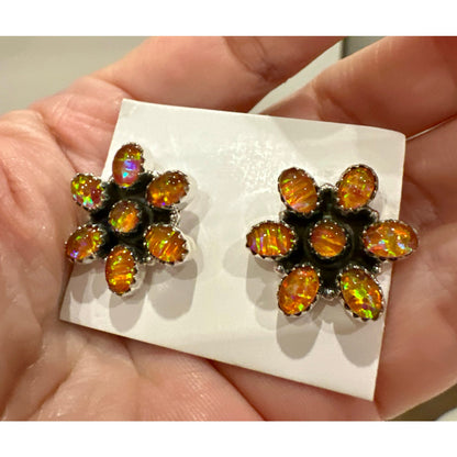Aurora Opal Orange Cluster Earrings | Sterling 925 1”