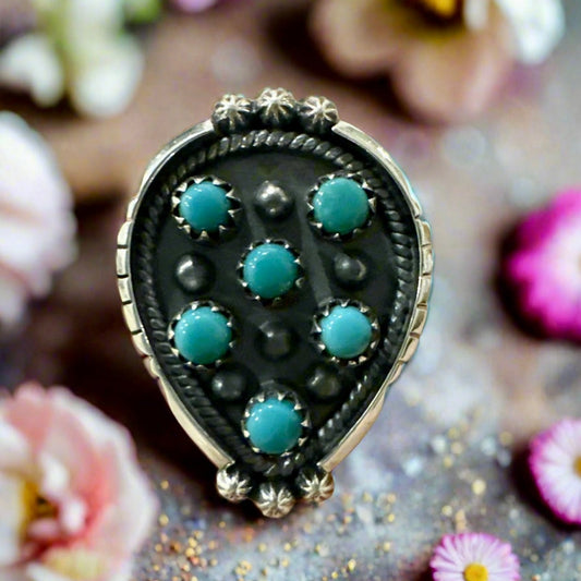 Snake Eyes Southwestern .925 Sterling Silver Ring Size 8