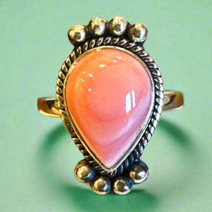 Pink Conch Southwestern Sterling Silver Ring Size 9