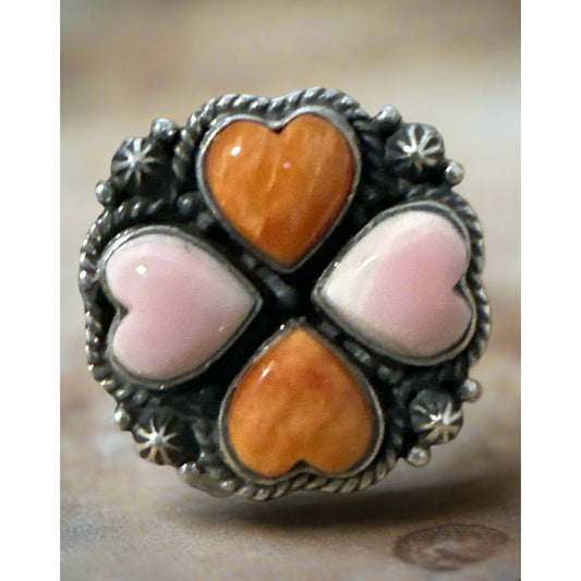 Spiny Oyster & Pink Conch Sterling Silver Southwestern Ring SZ 7