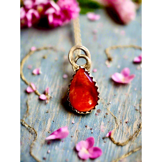 Red Rose Dahlia Sterling Silver Dainty Pendant Teardrop