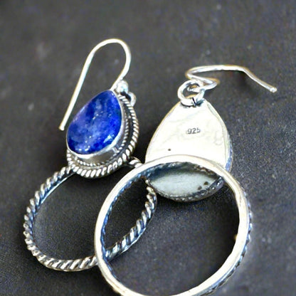 Lapis Lazuli Rope Design Hoop Southwestern Earrings