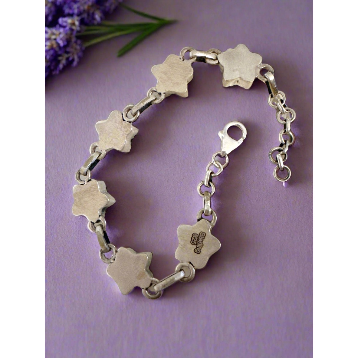 Celestial Stars Onyx Sterling Silver Bracelet 7” Adjustable.