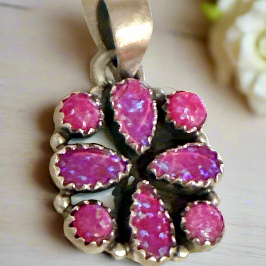 Pink Opal Square Shaped .925 Sterling Silver Pendant .75”