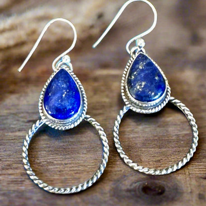 Lapis Lazuli Rope Design Hoop Southwestern Earrings