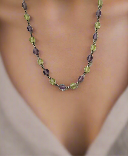 Natural Amethyst & Citrine Necklace .925 18-19.5"Stamped .925 clasp adjustable.