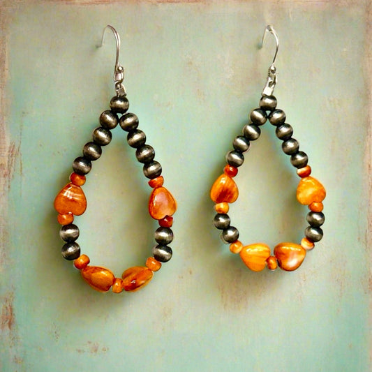 WOW! Spiny Oyster Navajo Pearl .925 Sterling Dangle Earrings