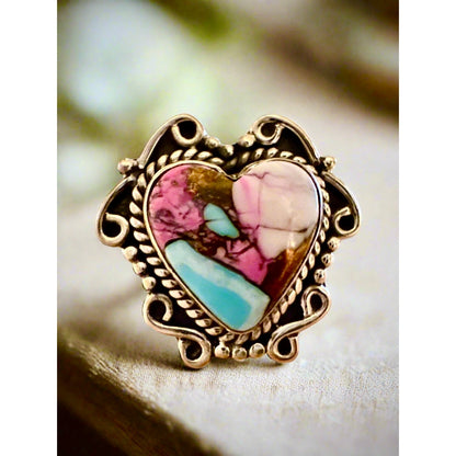 Cotton Candy Turquoise | Heart Shaped Ring | Size 5-10 Adjustable