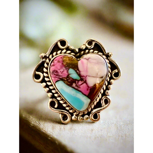 Cotton Candy Turquoise | Heart Shaped Ring | Size 5-10 Adjustable