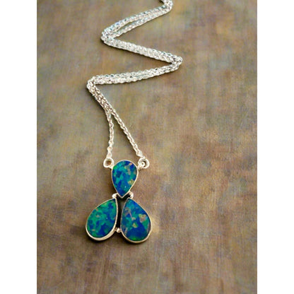 Balloon Blue Opal Teardrop Cluster Necklace 18-20”