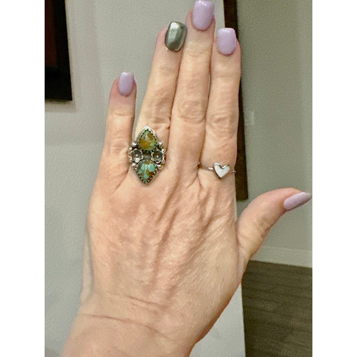 Royston Two Stone Teardrop Floral Sterling Ring Size 7