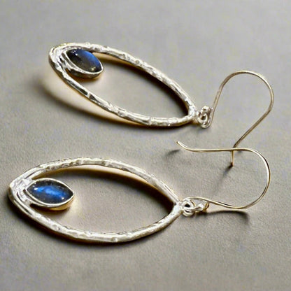 Hammered Labradorite .925 Sterling Silver Dangle Earrings 2”