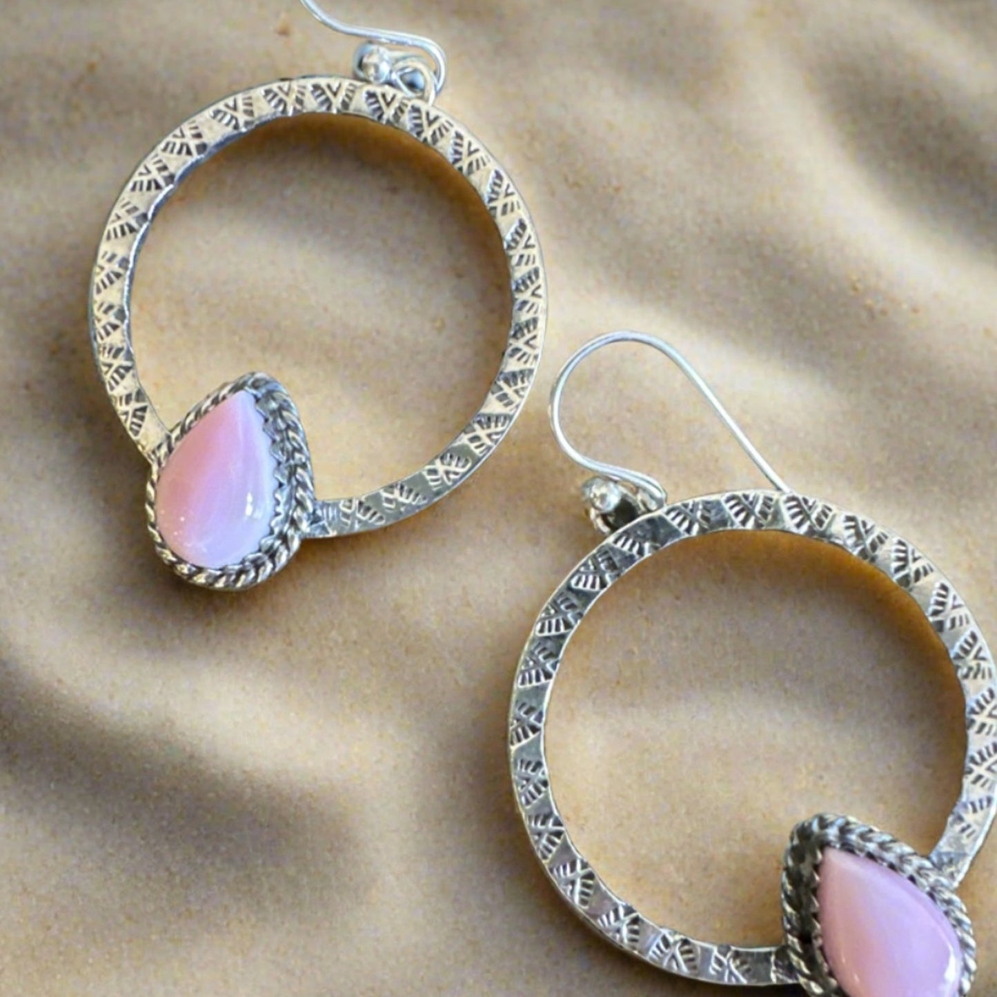 Pink Conch Southwestern Hoop earrings .925 Sterling Silver 1.5” Around