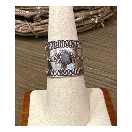 Moonstone Balli Ring .925 Sterling Silver Boho Size Sz 7.5