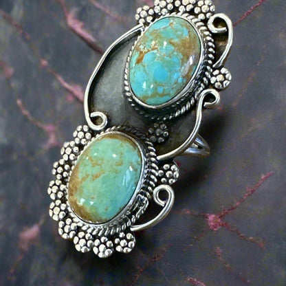 Mohave Turquoise Two Stone Sterling Silver Ring Size 7