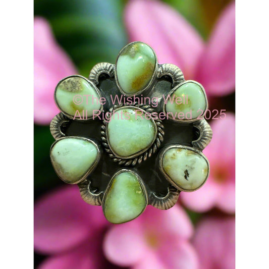 Paloma Light Green Turquoise | Cluster Sterling Ring | Size Adjustable 5-10