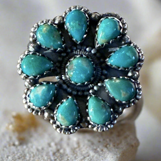 Green Brown Turquoise Cluster Ring Size 7