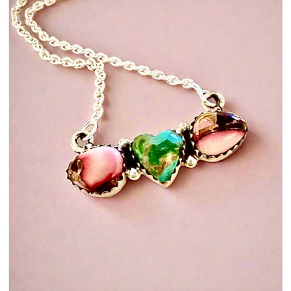 Sonoran Gold Turquoise & Rose Dahlia Heart Necklace 16-18”