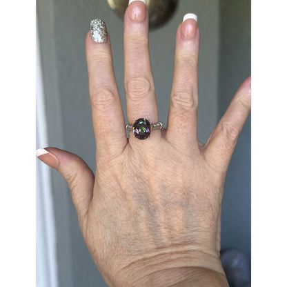 4.58 Carat Genuine 10K MYSTIC Topaz 8 Diamond White Gold Ring Size 7