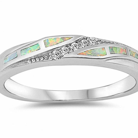 Half Eternity Band Ring Lab Created White Opal 925 Sterling Silver