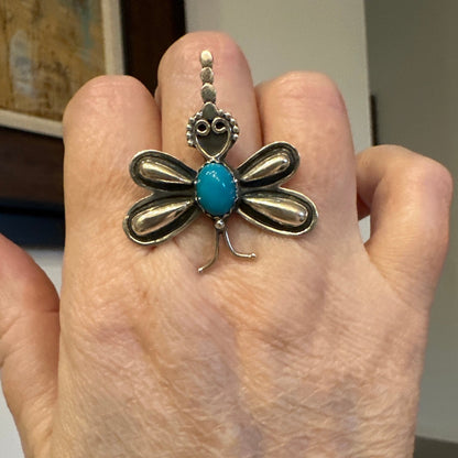 Kingman Turquoise Dragonfly .925 Sterling Silver Ring Size 8