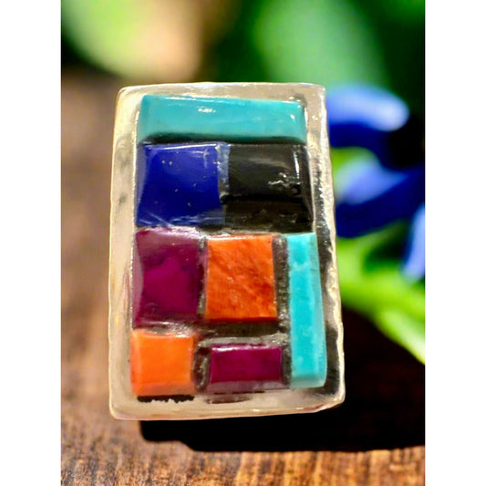 Turquoise | Purple Spiny | Lapis | Orange Spiny | |Sterling Ring | Size 7.5