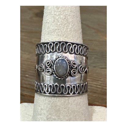 Moonstone Balli Ring .925 Sterling Silver Boho Size Sz 7.5
