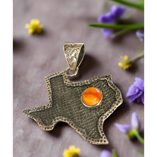 Texas Shaped Spiny Oyster Sterling Silver Pendant