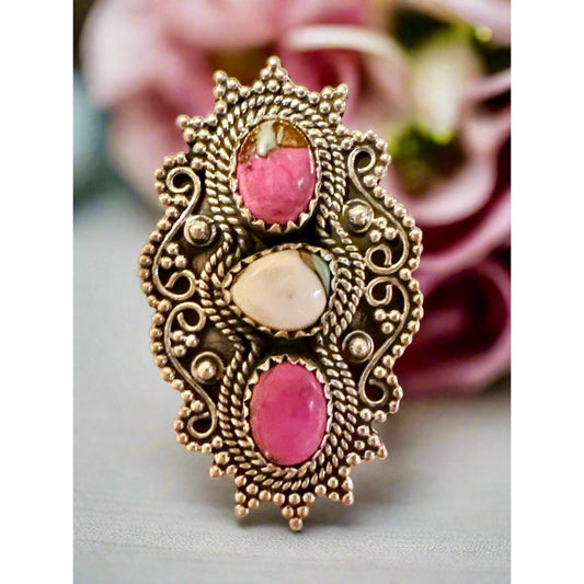 Cotton Candy Turquoise Three Stone Sterling Ring Size 9
