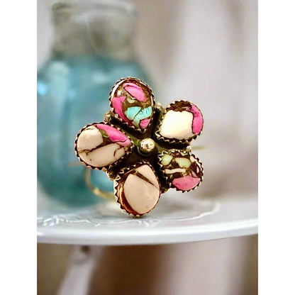 Cotton Candy Teardrop Cluster Flower Ring Size 6-10 Adjustable