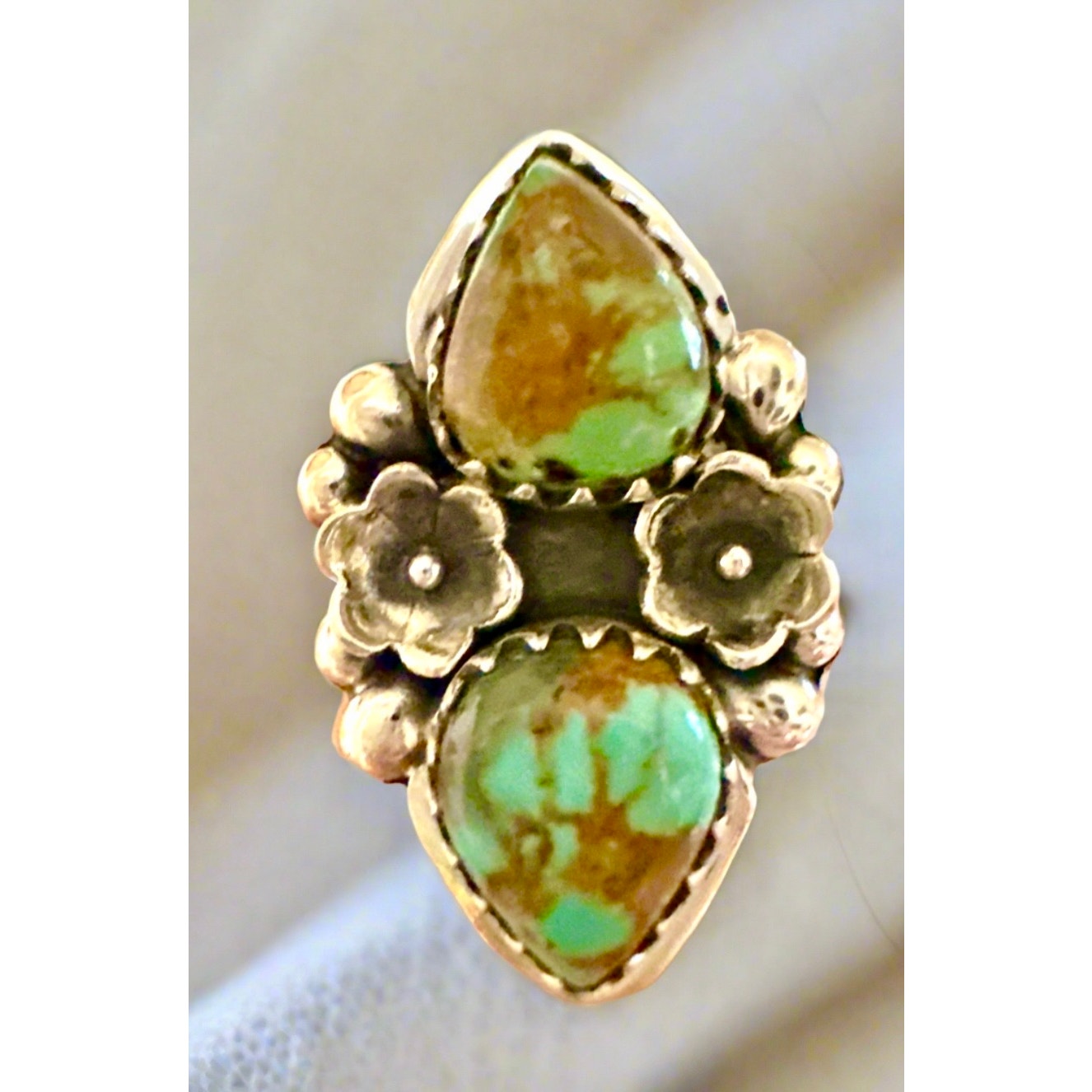 Royston Two Stone Teardrop Floral Sterling Ring Size 7
