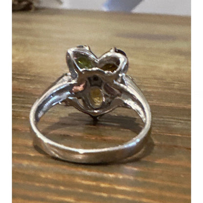 Size 8 Tanzanite, Citrine, Rhodolite, Peridot Flower Ring in .925 Sterling Silve