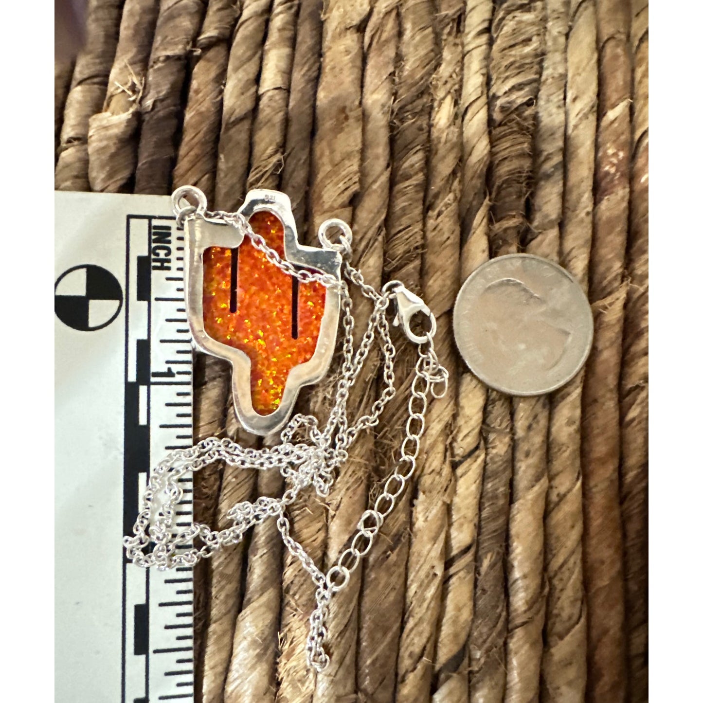 Balloon Orange Opal Cactus Necklace Sterling Silver Adjustable 18-20