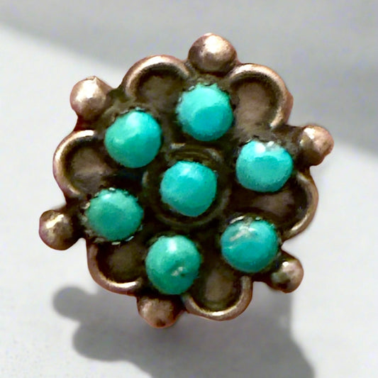 Vintage Native American Snake Eyes Turquoise Ring Size 5.5 Zuni