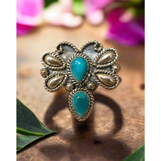 Kingman Turquoise Butterfly Southwestern Sterling Ring Size 8