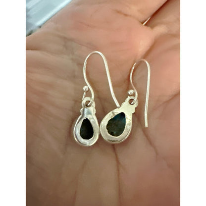 Ice Blue Dahlia Tear Drop Pear Shape Sterling Dangle Earrings