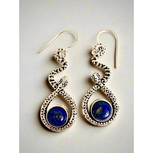 Premium Lapis Lazuli Snake Southwestern Dangle Sterling Earrings 1.75” Long