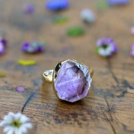Rough Amethyst Sterling Silver Boho Ring Size 7